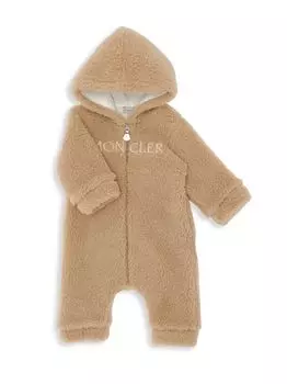 Детский флисовый комбинезон с капюшоном и логотипом Moncler, коричневый