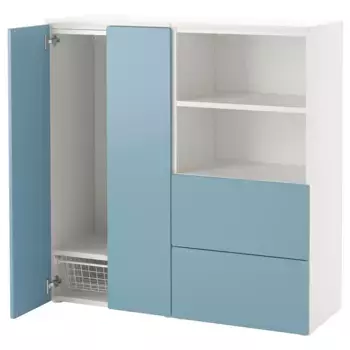 Детский гардероб-комбинация, бело-синий, 120x42x123 см, PLATSA/SMSTAD IKEA