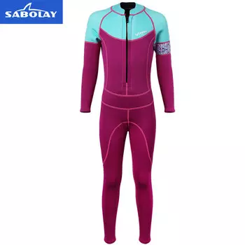 Детский гидрокостюм QINGHONG, цельный гидрокостюм с длинными рукавами толщиной 2 мм для мальчиков и девочек, теплый розово-красный, 90-120 см