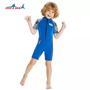 Детский гидрокостюм SBART, цельный гидрокостюм с короткими рукавами толщиной 2,5 мм, купальный костюм для серфинга, синий - обратите внимание на размер при размещении заказа