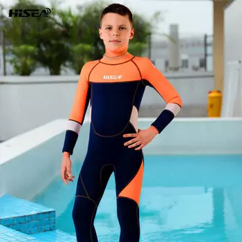Детский гидрокостюм SBART, цельный гидрокостюм толщиной 2,5 мм, морозостойкий и теплый гидрокостюм для серфинга, оранжевый, темно-синий, размер 2–13