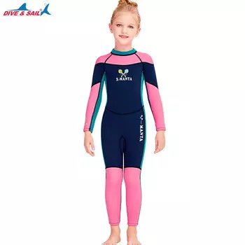 Детский гидрокостюм SBART Defsel, цельный теплый зимний купальник с длинными рукавами для девочек, темно-синий - обратите внимание на размер при оформлении заказа