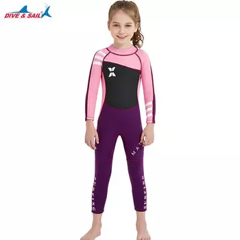 Детский гидрокостюм SBART Defsel, цельный женский костюм в форме медузы, 2,5 мм, черный, розовый, с рукавами — обратите внимание на размер при размещении заказа