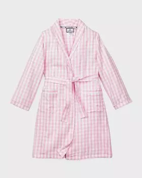 Детский халат в мелкую клетку с завязками, размер 6M–14 Petite Plume, цвет Pink
