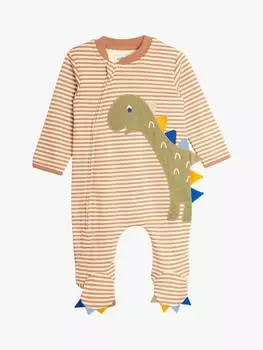 Детский хлопчатобумажный комбинезон с аппликацией динозавра в полоску для сна JoJo Maman Bb, цвет Natural