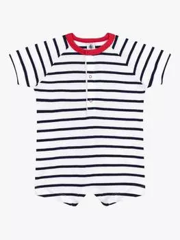 Детский хлопчатобумажный комбинезон в полоску Petit Bateau, цвет Marshmallow/Smoking