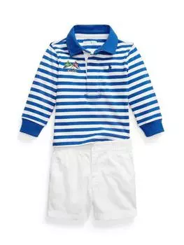 Детский хлопчатобумажный топ для регби и комплект шорт Ralph Lauren, цвет Travel Blue