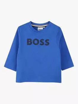 Детский хлопчатобумажный топ с длинным рукавом HUGO BOSS, цвет Bright Cobalt