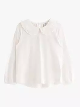 Детский хлопчатобумажный топ с кружевным воротником и длинным рукавом Lindex, цвет Light Dusty White