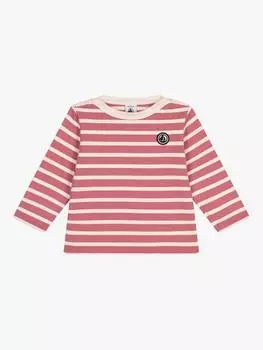 Детский хлопчатобумажный топ в бретонскую полоску Petit Bateau, цвет Rosewood/Avalanche