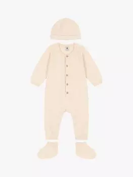 Детский хлопчатобумажный трикотажный комбинезон Petit Bateau, кремовый