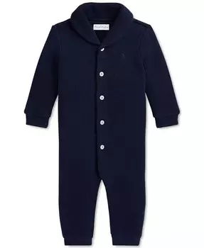 Детский хлопковый комбинезон с шалевым воротником Polo Ralph Lauren, синий