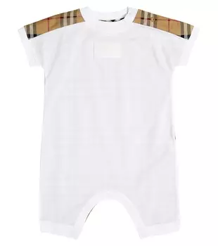 Детский хлопковый комбинезон в клетку в винтажную клетку Burberry Kids, белый