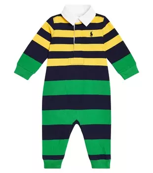 Детский хлопковый комбинезон в полоску Polo Ralph Lauren Kids, мультиколор
