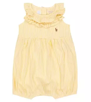 Детский хлопковый комбинезон в полоску Polo Ralph Lauren Kids, желтый