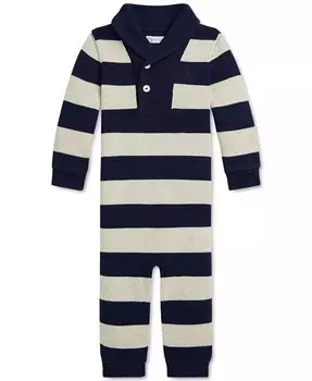 Детский хлопковый комбинезон в полоску Polo Ralph Lauren, мультиколор