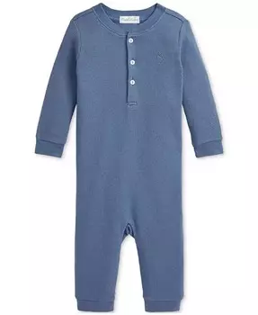Детский хлопковый комбинезон вафельной вязки Polo Ralph Lauren, синий
