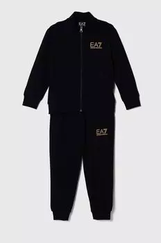 Детский хлопковый спортивный костюм EA7 Emporio Armani, черный