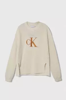 Детский хлопковый свитер Calvin Klein Jeans, бежевый