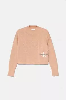 Детский хлопковый свитер Calvin Klein Jeans, розовый