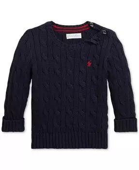 Детский хлопковый свитер косой вязки Polo Ralph Lauren, синий