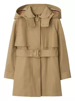 Детский хлопковый тренч с капюшоном Burberry Kids, нейтральный