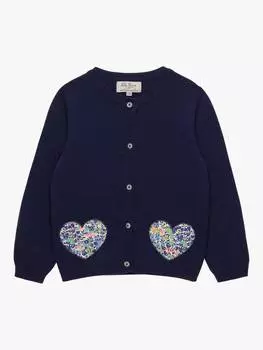 Детский кардиган из смеси шерсти и кашемира с уилтширским принтом в виде сердечек Trotters, цвет Neon Wiltshire/Navy