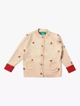 Детский кардиган клубничной вязки из чистого органического хлопка Little Green Radicals, кремовый/разноцветный