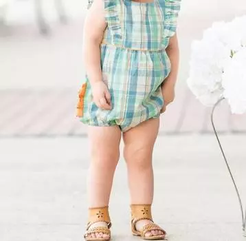 Детский комбинезон Hampton Plaid Bubble Romper для девочек в синем/зеленом/дынном цвете RuffleButts