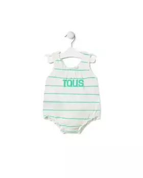 Детский комбинезон из хлопка в полоску с логотипом спереди Tous, зеленый
