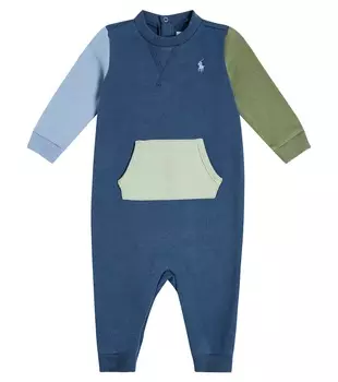 Детский комбинезон из хлопкового флиса Polo Ralph Lauren Kids, синий