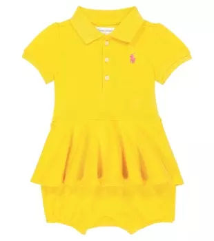 Детский комбинезон из хлопковой сетки с баской Polo Ralph Lauren Kids, желтый