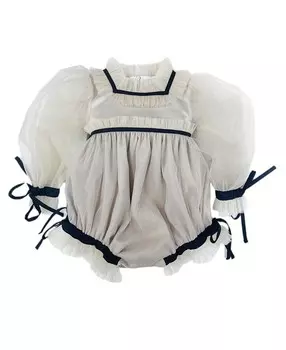 Детский комбинезон из тюля Petite Maison для девочек карамельного цвета с прозрачными рукавами из тюля-буфами – для маленьких детей Petite Maison Kids, коричневый/бежевый