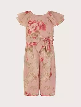 Детский комбинезон с оборками в цветочек Monsoon, цвет Dusky Pink