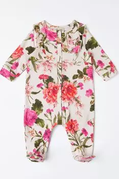 Детский комбинезон с принтом и рюшами Love & Roses, бежевый