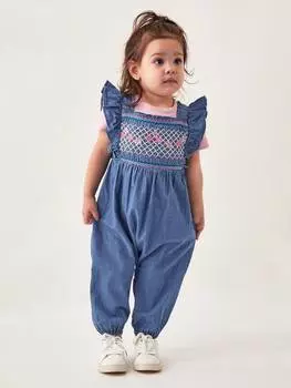 Детский комбинезон с вышивкой из шамбре Monsoon, синий