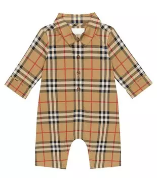 Детский комбинезон в клетку в винтажную клетку Burberry Kids, бежевый
