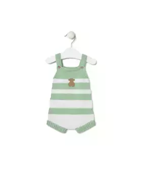 Детский комбинезон в полосатый хлопковый трикотаж Tous, зеленый