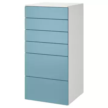 Детский комод, бело-синий, 60x57x123 см, PLATSA/SMSTAD IKEA
