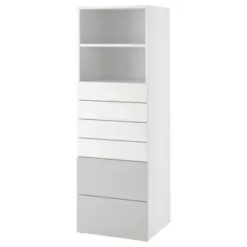 Детский комод, белый/серый, 60x55x180 см, PLATSA/SMSTAD IKEA