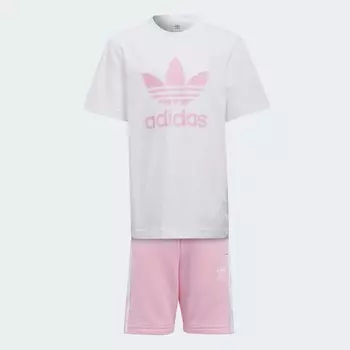 Детский комплект Adidas Originals Adicolor Shorts And Tee, 2 предмета, белый/розовый