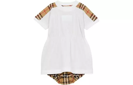 Детский комплект Burberry в клетку, белый / коричневый