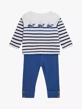 Детский комплект из 2 частей с вышитым китом топа и леггинсов в рубчик JoJo Maman Bb, белый