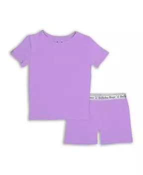 Детский комплект из двух предметов лавандового цвета для девочек с короткими рукавами и усилителем; Шорты Пижамный комплект Bellabu Bear, фиолетовый