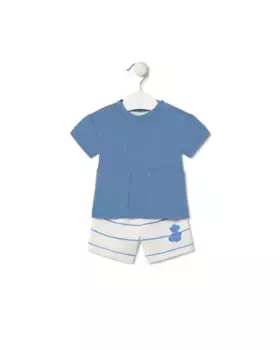 Детский комплект из однотонного и полосатого хлопка Tous, синий