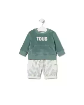 Детский комплект из однотонного свитшота в полоску и джоггера Tous, зеленый