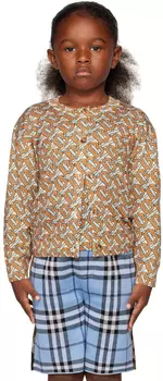 Детский комплект из рубашки и кардигана с оранжевым рисунком Burberry