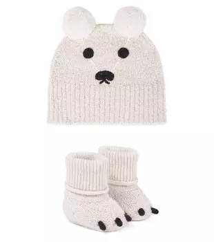 Детский комплект из шапочки и пинеток из хлопковой смеси Burberry Kids, Pale Stone