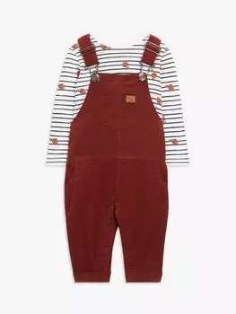 Детский комплект из топа с длинными рукавами и вельветового комбинезона John Lewis, красный/мульти