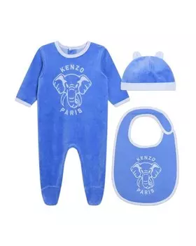 Детский комплект из трех предметов с пижамкой с длинными рукавами Kenzo Kids, синий
